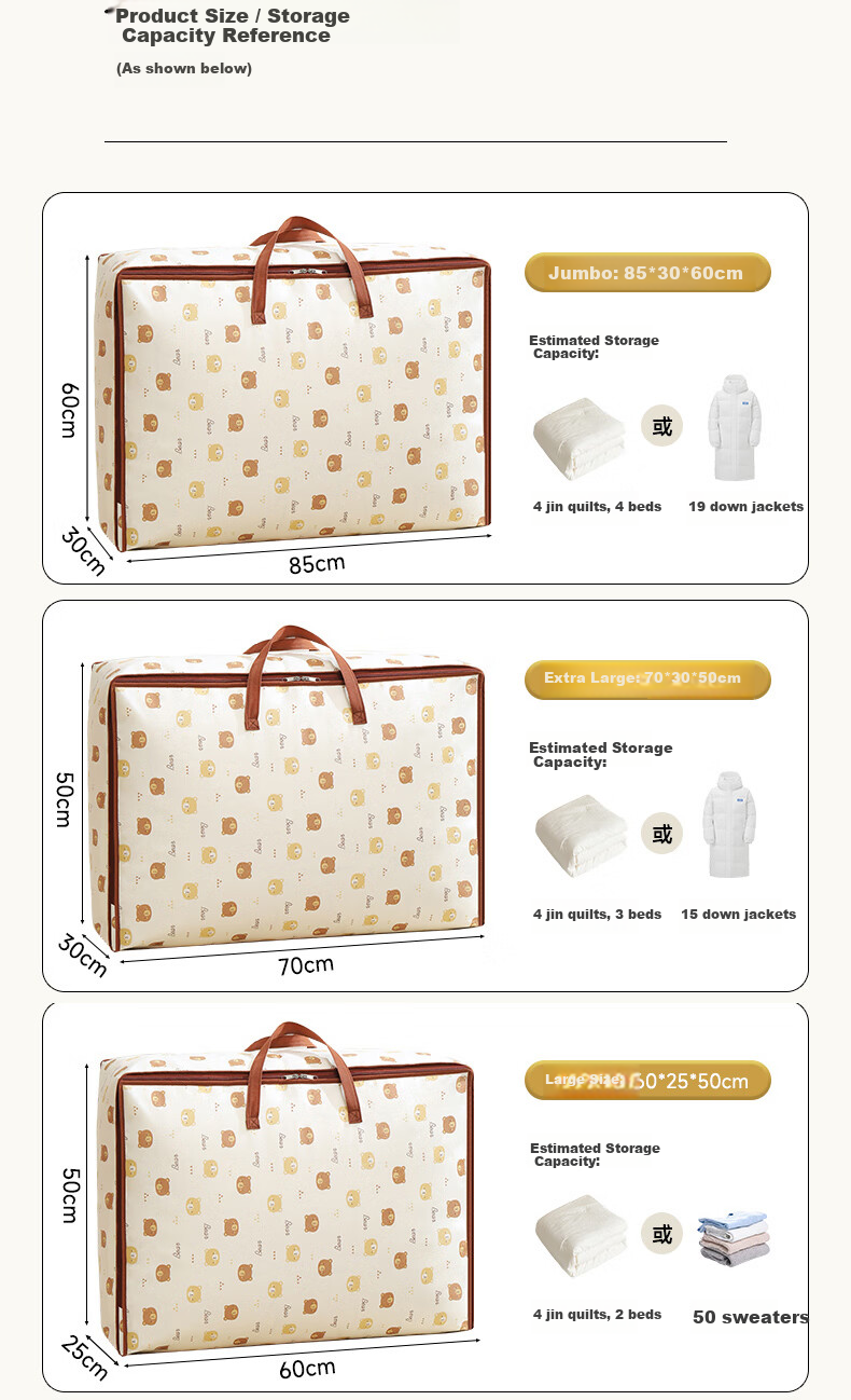 Baicaoyuan Quilt Storage Bags, Moving Packing Bags, Kindergarten Clothes Organizer, Bedding And Clothing Luggage Bags, 105L*2 Pieces 6