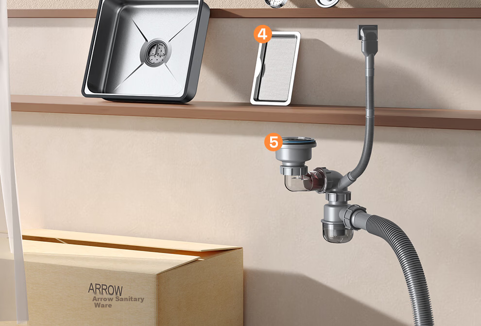 Arrow Brand Baibao Basin Large Single Sink 4MM Thickened Kitchen Vegetable Washing Basin Household 304 Stainless Steel Double Rail Debris Collection Sink 50