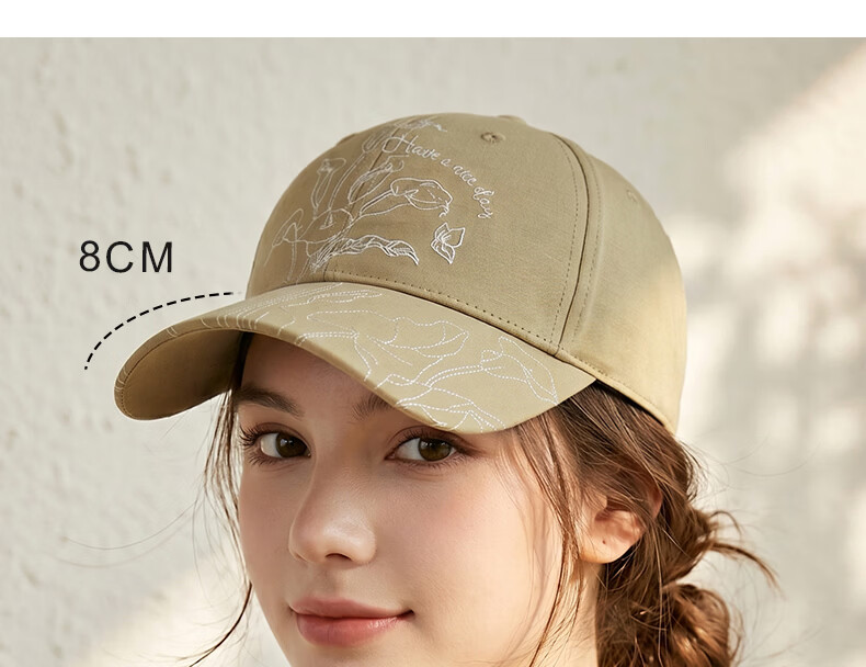 CACUSS Women's Embroidered Baseball Cap Spring Summer Breathable Hard Top Duckbill Hat Face Slimming Sun Hat Milk Tea Brown 8