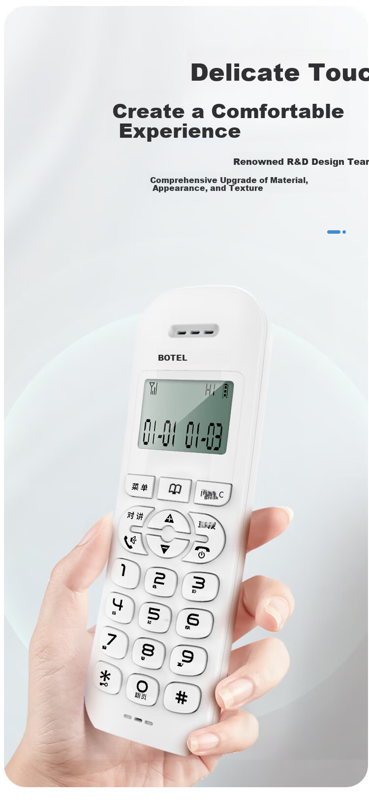 Baotaier Cordless Digital Telephone, Wireless Landline, Parent-Child Handset, for Office And Home Use, Wide Signal Coverage, Quick Dialing, Phonebook Function, T055 One-To White 5