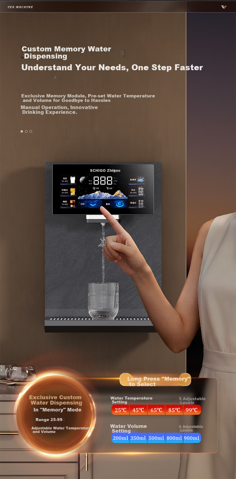 CHIGO Wall-Mounted Pipeline Water Dispenser with Self-Priming Barrel Water, Lingze Series, Direct Drinking Machine, Sideboard Water Dispenser ADZ23 11