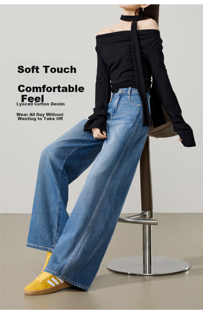 ESE-Y Deconstructed Wide-Leg Pants Women Spring 2026 New Lyocell Cotton Slim High-Waist Straight Denim Jeans Denim Blue 30 11