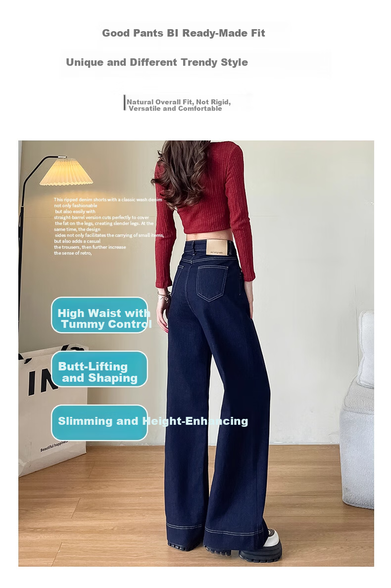 Langsha Denim Blue Jeans for Women Summer Thin 2026 New High-Waist Wide-Leg Pants Petite Hip-Covering Straight-Leg Trousers 4