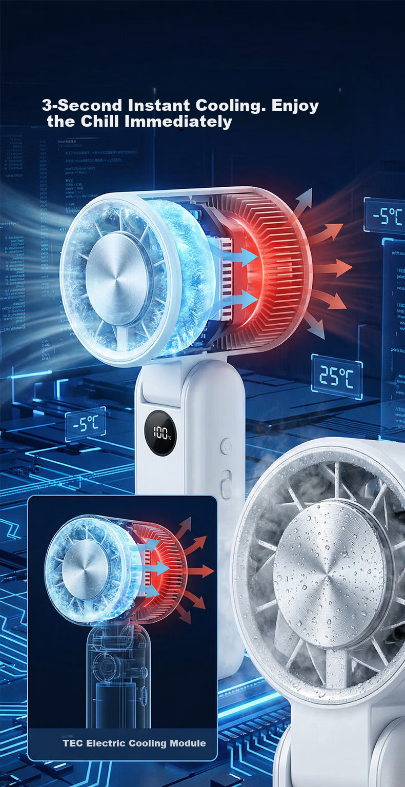 JD Original Small Folding Cooling Fan with Ice Pack, High-Speed Handheld Mini Fan for Dorm Desk Hanging Neck, Powerful Quiet Portable Compact USB Rechargeable 4