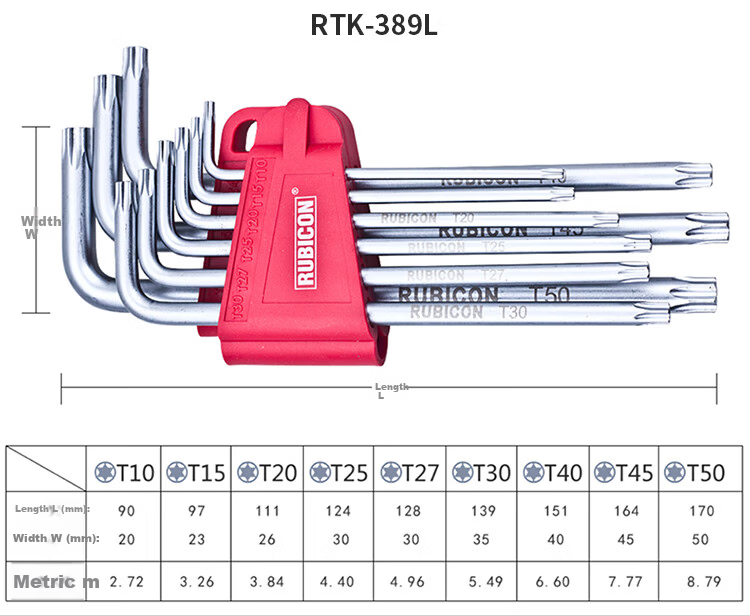 RUBICON Imported Extended Star Hex Key Wrench Set 9-Piece RTK-389L 7
