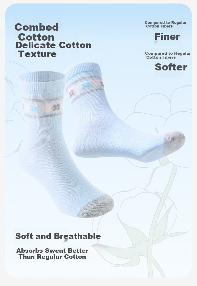 Jiusuiban Kids Socks Girls Summer Thin High Elastic Breathable Cotton Moisture-Wicking Odor-Resistant Mid-Calf Socks for Older Children 3