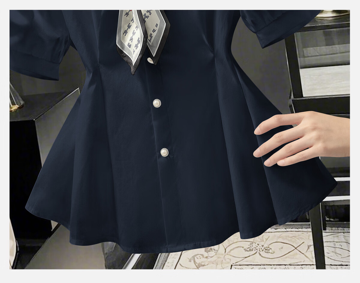 Cypress Collar Solid Color Waist-Cinching Short Sleeve Shirt Women 2026 Spring Summer New Fashion Commuter Elegant Design Shirt 15