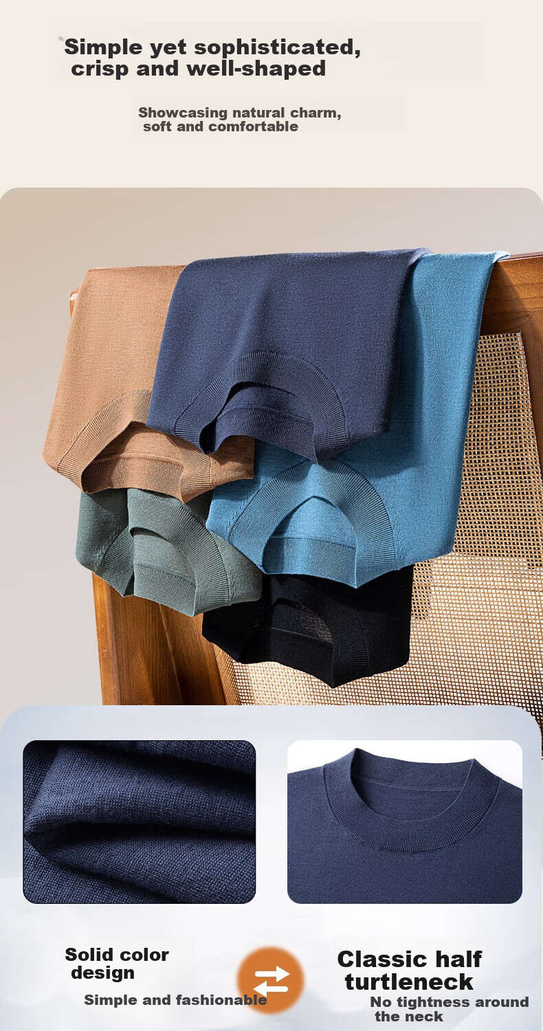 Hengyuanxiang Fine Spun Wool Thickened Half Turtleneck Men's 100% Pure Wool Winter New Knit Sweater Machine Washable 8