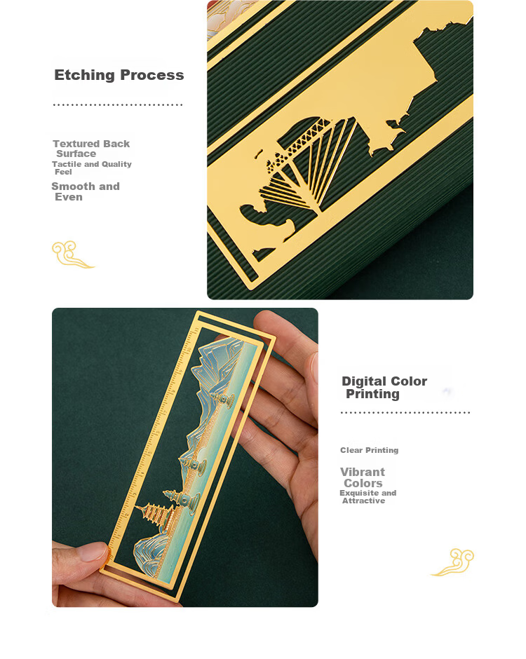 TIANSE Brass Straight Ruler Bookmark Gift Box, Classical Chinese Style Hangzhou Tour Souvenir, Memento Gift for Teachers' Annual Meeting, Cultural Creative Birthday Present TS-5890 West Lake 10