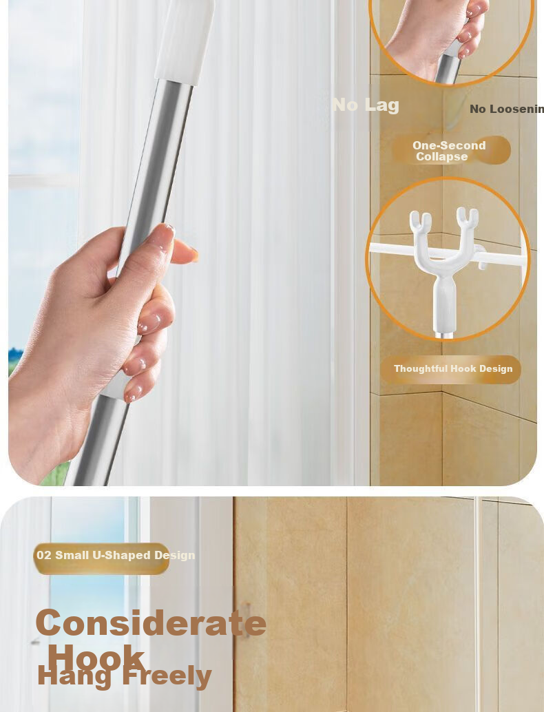 FAJIENUO Telescopic Clothes Drying Rod, Household Extendable Clothes Hanger Rod, Forked White Long Version [Adjustable 77-127cm] 3