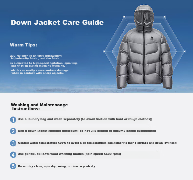 CAMEL Outdoor Short Water-Repellent Warm Down Jacket Puffer Coat 55