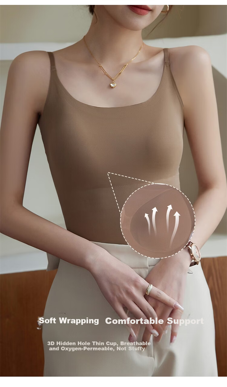 Urban Beauty [No Bra Needed] Women's Camisole with Chest Pad, Ice Silk Thin Seamless Back Beauty Underwear, Wearable as Outerwear or Innerwear 9