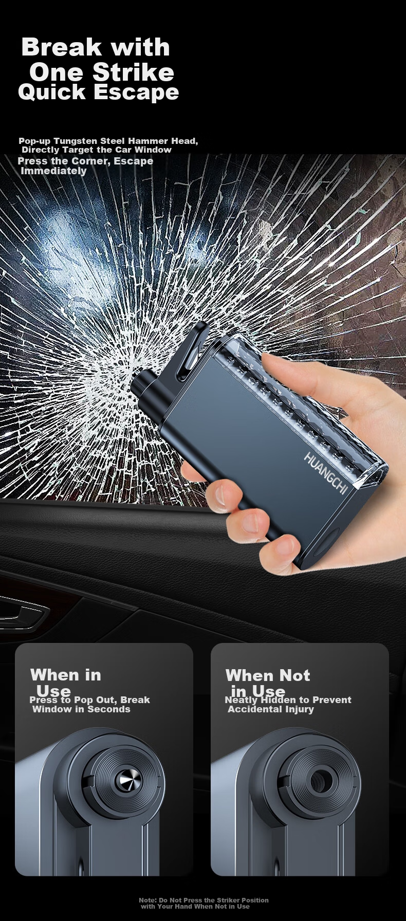 Huangchi Multifunctional Gun-Style Safety Hammer with Alarm, Lighting, and Cutting - Car Window Breaker Emergency Escape Tool 7