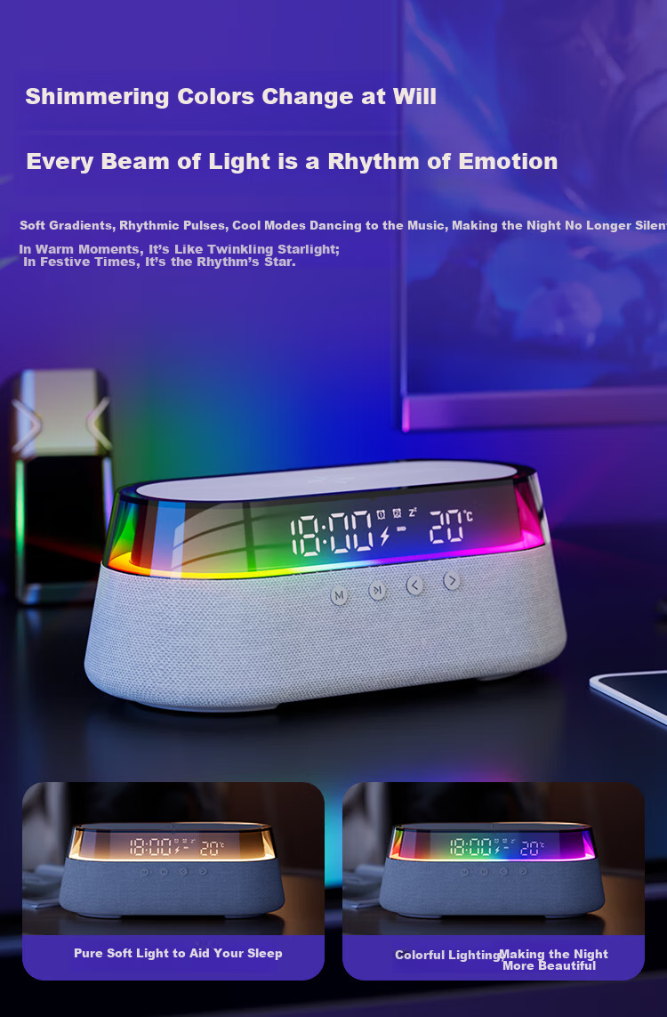 Kuangxiang Bluetooth Speaker Wireless Phone Charging Desktop Bedside Alarm Clock Outdoor Portable Computer Ambient Night Light Speaker Birthday Gift for Girlfriend and Boyfriend 5