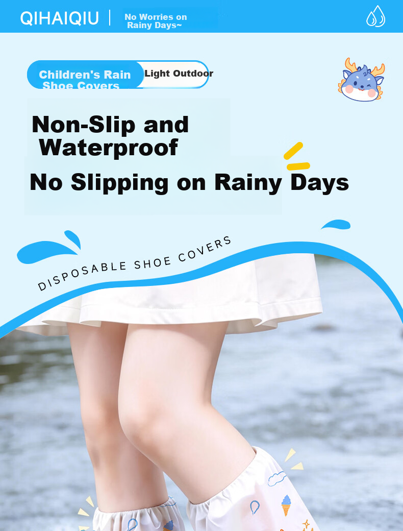 Qihaiqiu Kids Disposable Rain Shoe Covers Thickened Long Waterproof Non-slip Wear-resistant Rabbit Design - 6 Pieces Pack 1