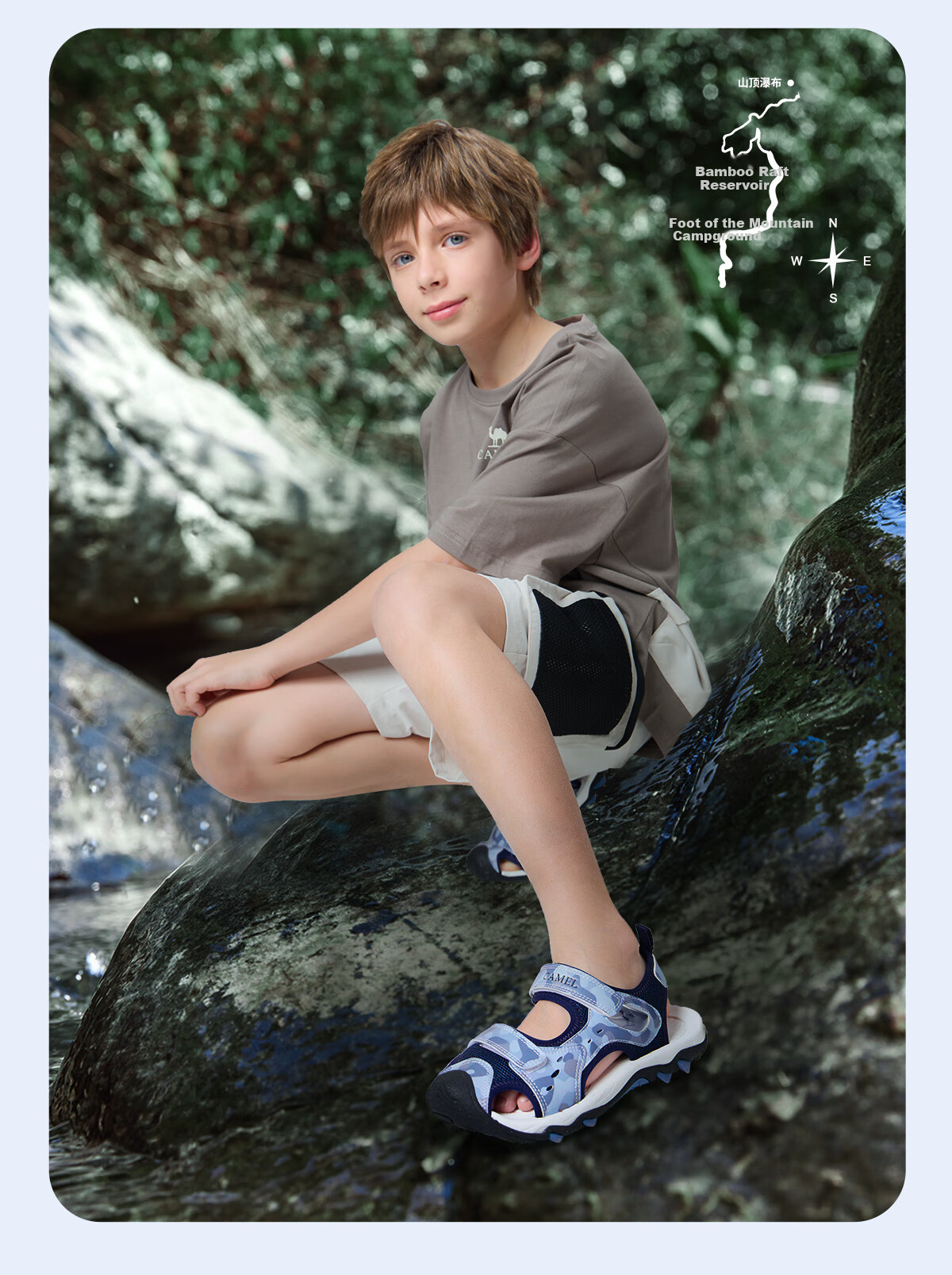 CAMEL Children's Sandals, Summer Beach Shoes, Closed-Toe, Anti-Collision, Non-Slip, Velcro Straps, for Older Kids 4