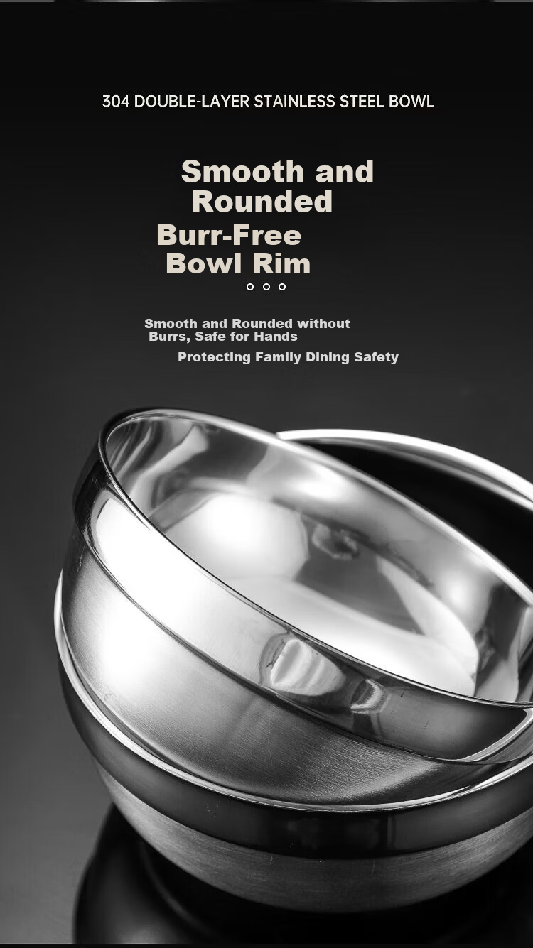 Jinglingxin 304 Stainless Steel Double-Layer Insulated Anti-Scald Bowl for School Canteen and Hotel Platinum Bowl 11.5CM (Jingcang) 9