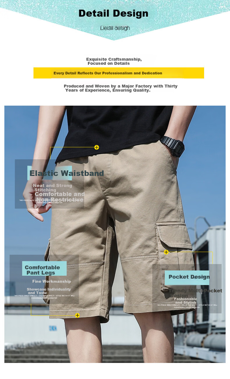 Baleno Men's Summer Thin Cotton Loose Cargo Shorts Casual Trendy Straight-Leg Mid-Length Pants 6