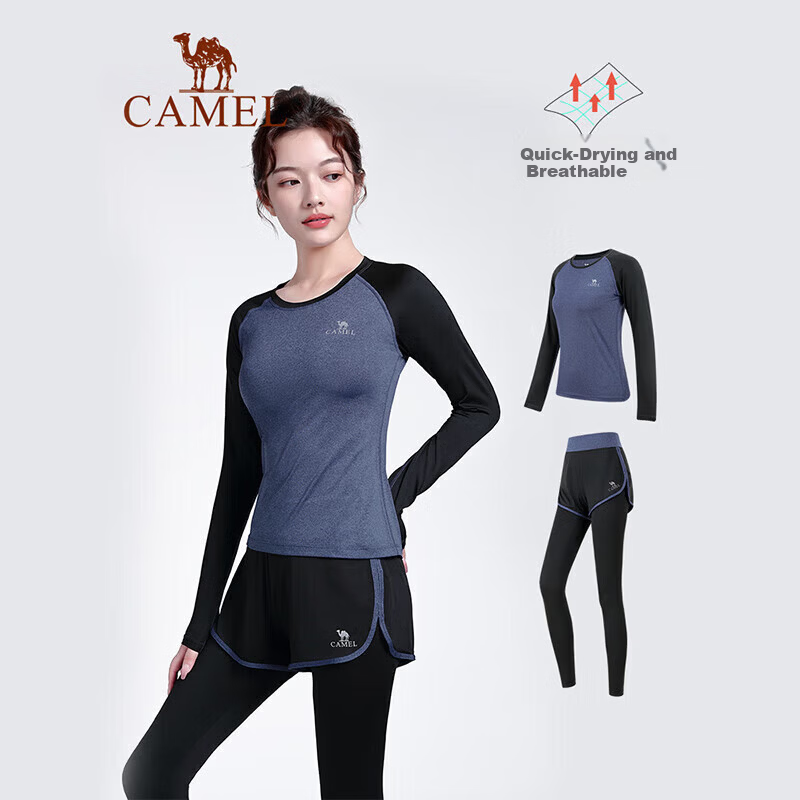 CAMEL Women's Yoga Long Sleeve Casual Gym Sportswear Set Thin Oxygen Blue L YK22265494