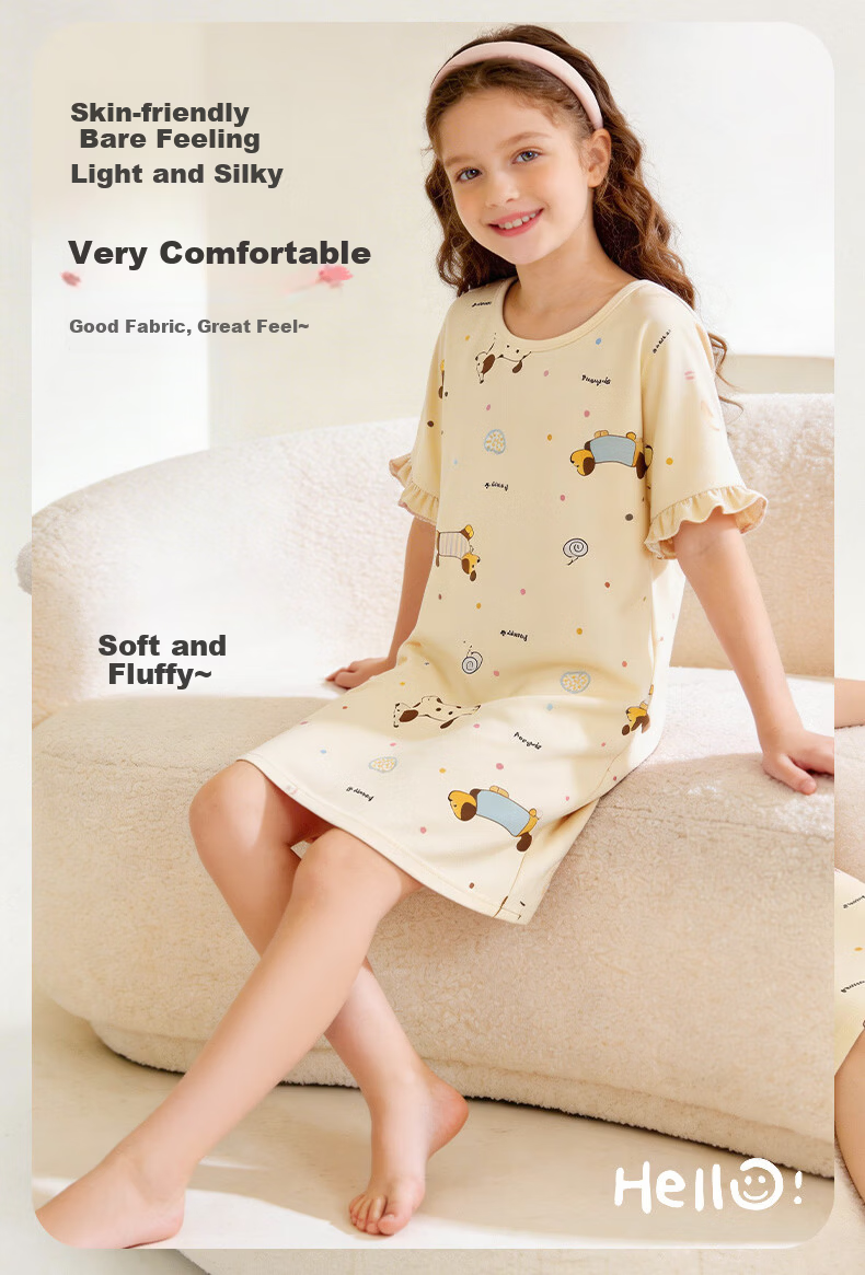 LangSha Girls' Cotton Sleep Dress A-Class Children's Pajamas Summer Thin Girls' Nightgown for Older Kids Middle School Students Homewear 10