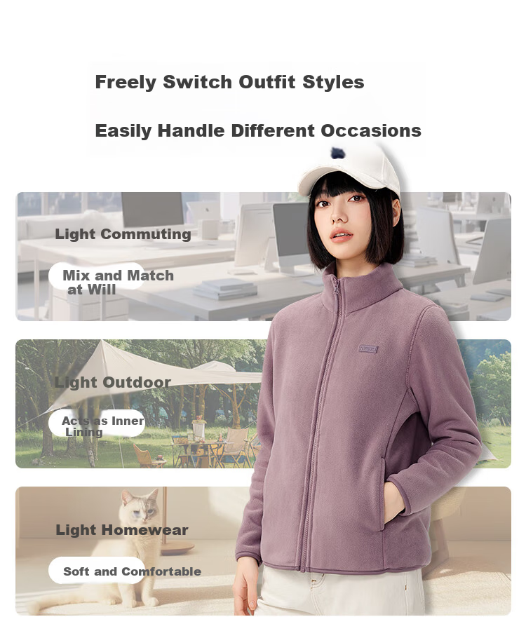 Snow Flying Women's Fleece-Lined Casual Fashion Windproof Stand Collar Polar Fleece Jacket New Tender Yellow Fleece-Lined M 9