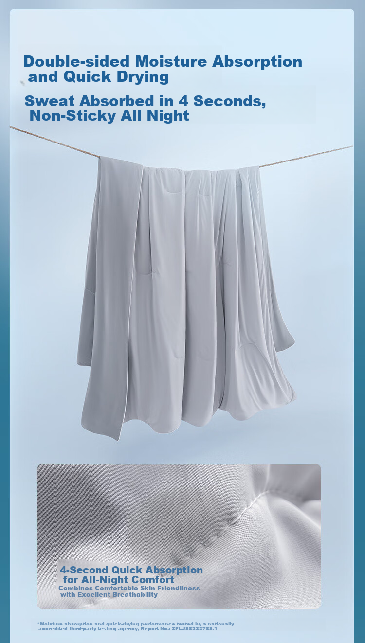 JD Jingzao Jiujiu Double-Sided Summer Quilt 7A Antibacterial Washable Moisture-Absorbing Quick-Dry Cooling Quilt Air-Conditioning Blanket Gray 1.5x2m 6