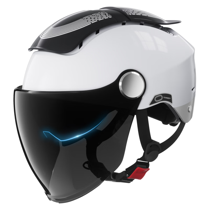 FOREVER Dual-Opening Sunroof Electric Motorcycle Helmet, 3C Certified, Unisex Summer UV Protection Breathable Dual-Lens Ventilated Half Helmet, Zero-G Sunroof All-Season Safety Helmet, 966 Moon Shadow White Color-Changing Long Visor