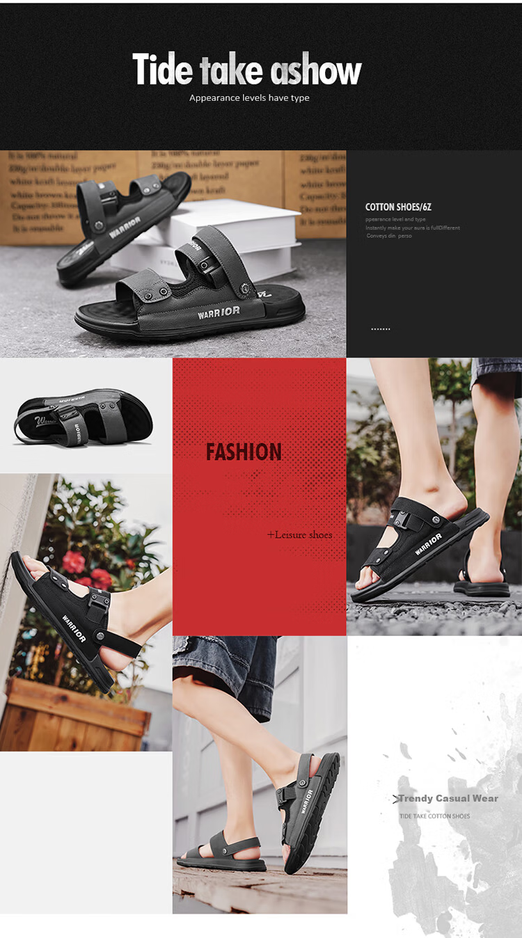 Huili Men's Shoes, Summer New Style Sandals, Soft-Soled Casual Versatile Slippers, Dual-Use Shoes for Men, 1329 Gray-Black, Size 41 2