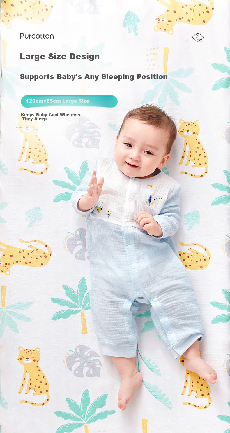 PurCotton Baby Printed Antibacterial Cooling Mat Summer Breathable Sweat-Absorbent Cotton Children's Mattress 65×120cm Starry Sea Dream 8