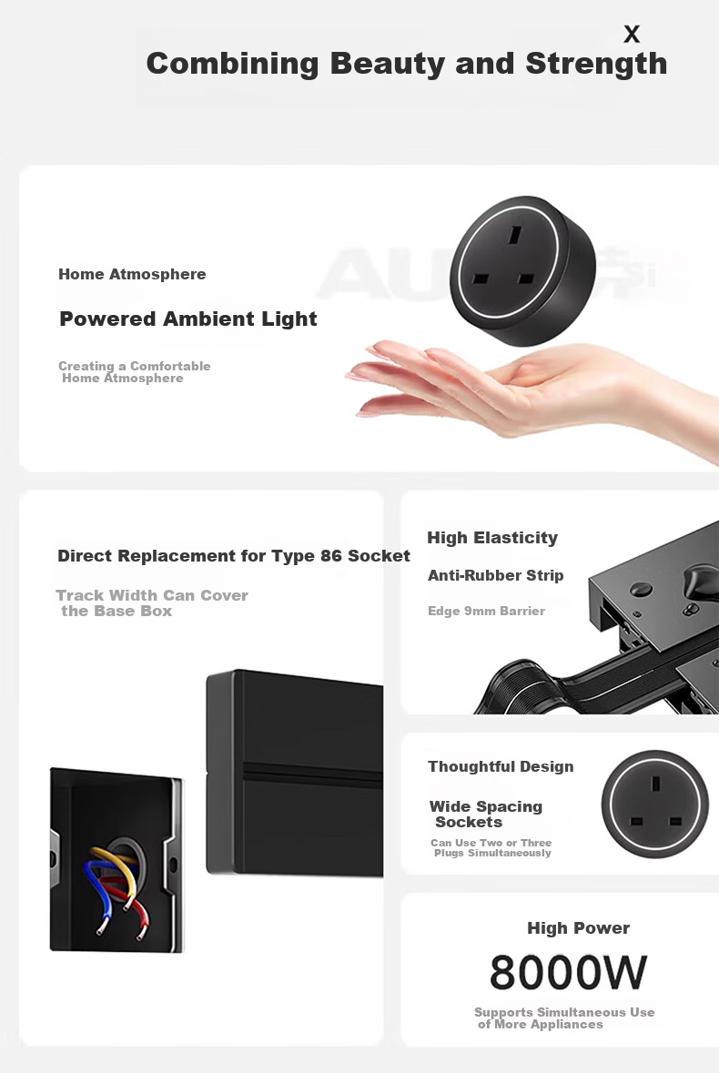 AUX British Standard Track Socket Portable International Multi-Functional Power Strip UK 13A Surface Mounted Hong Kong Style 50CM + 3 Adapters Black 2