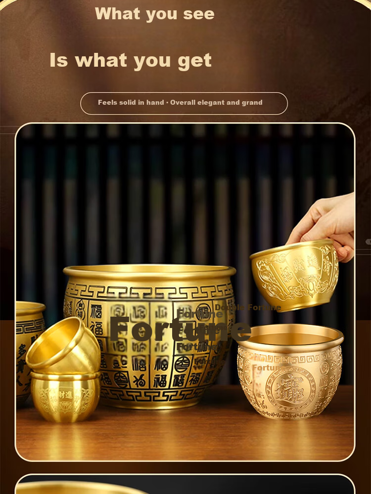 Bin Yue Brass Baifu Jar Brass Rice Jar Refrigerator Ornament Copper Treasure Basin Money Saving Jar Wealth Accumulation Jar Copper Fortune Ornament 3