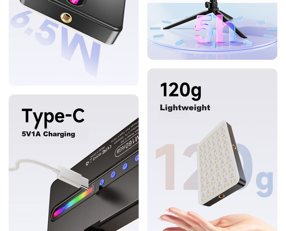 Beiyang Portable Fill Light Photography Pocket Light Handheld Full-Color RGB Professional LED Lighting for Live Streaming Outdoor Portrait Atmosphere Small Soft Light Hair Light Large Capacity 10