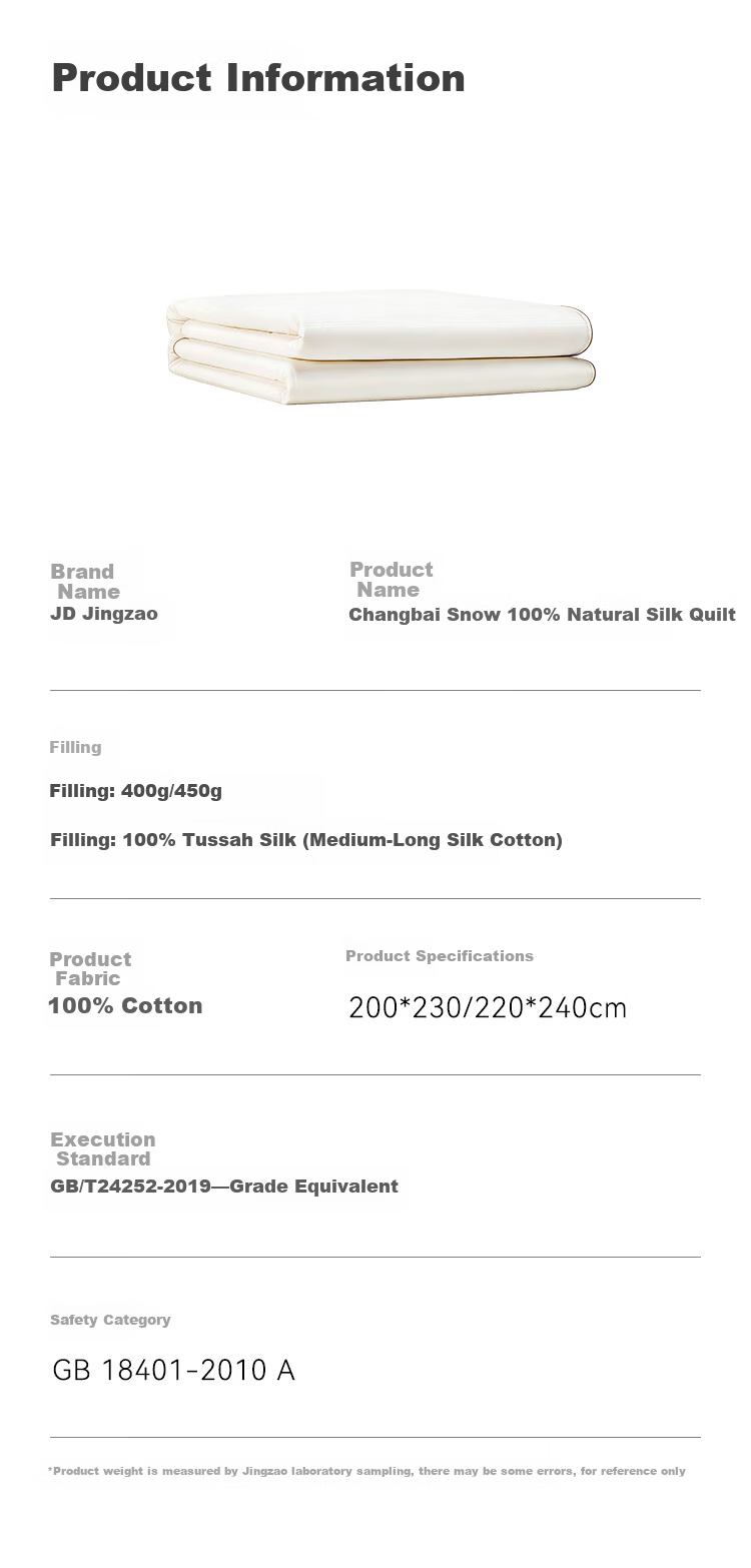 JD Jingzao Changbai Snow 100% Natural Silk Summer Quilt - 200*230cm 13