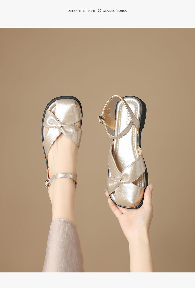 ZHR Women's Soft Flat Open-Toe Retro Hollow-Out Roman Sandals Single Strap Beach Slippers KN272 Champagne Size 39 16