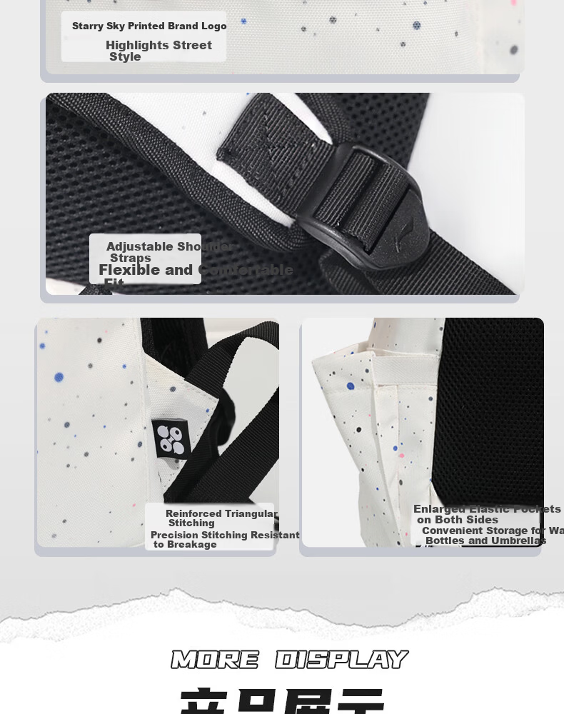 LI-NING Constellation Print Gray Backpack Large Capacity Outdoor Sports Commuter School Bag for Middle and High School Students 14