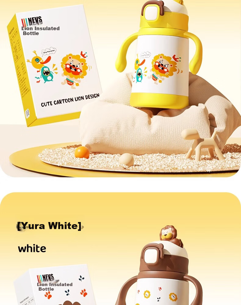NEVS Insulated Cup for Children, 316 Stainless Steel Baby Water Bottle with Straw, Direct Drinking Sippy Cup for Ages 1-3, 350ml - Younuo White 24