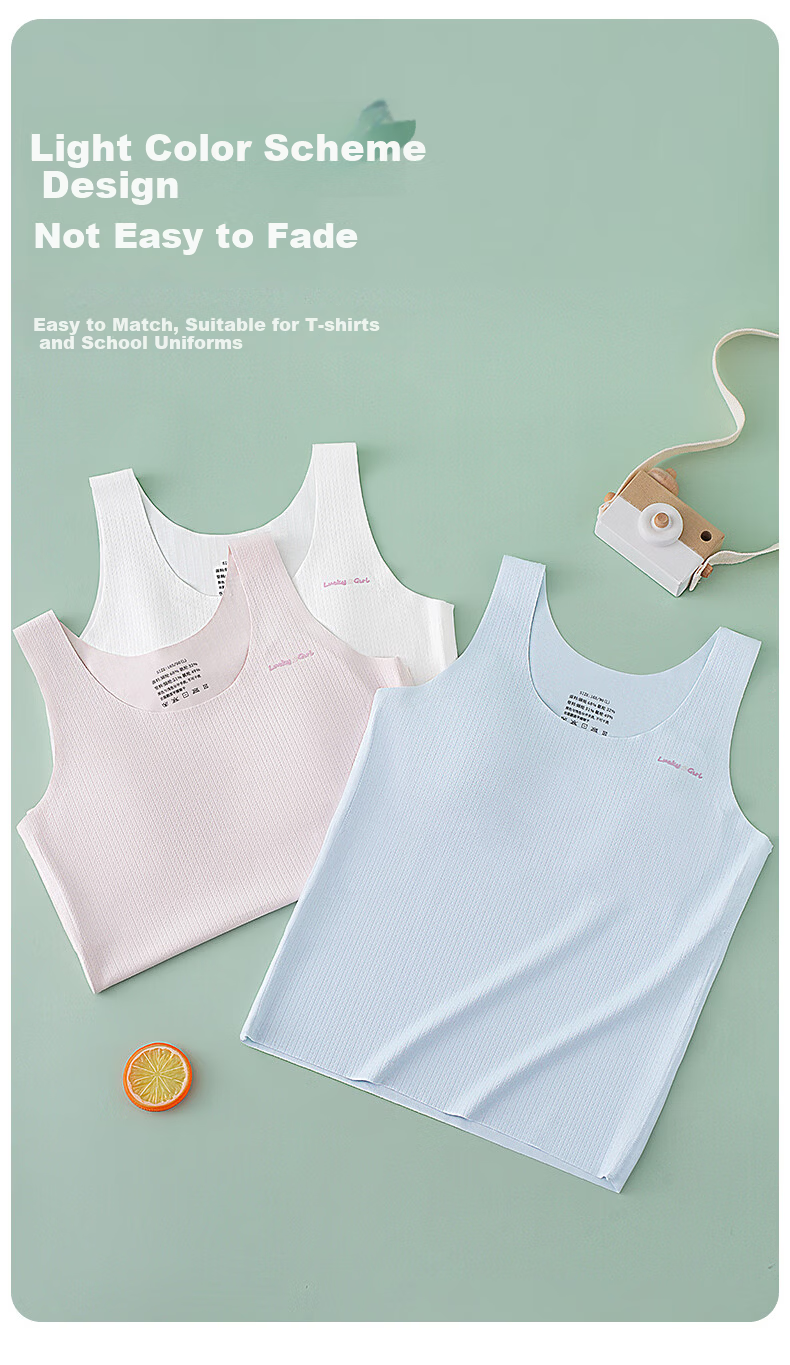 Langsha Girls' Vest Underwear Student Children's Developmental Period Bra 6-12 Years Old Camisole Outerwear for Girls 10