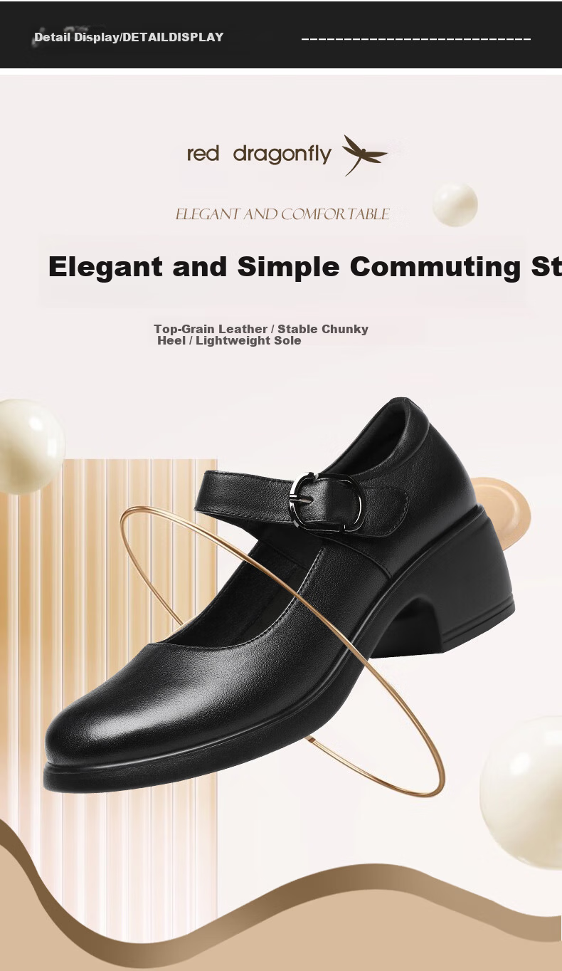 Hongqingting Women's Shoes, Chunky Heel Shallow Mouth Pumps, Round Toe Versatile Mary Jane Shoes, Retro Leather Shoes, WTB234171 9