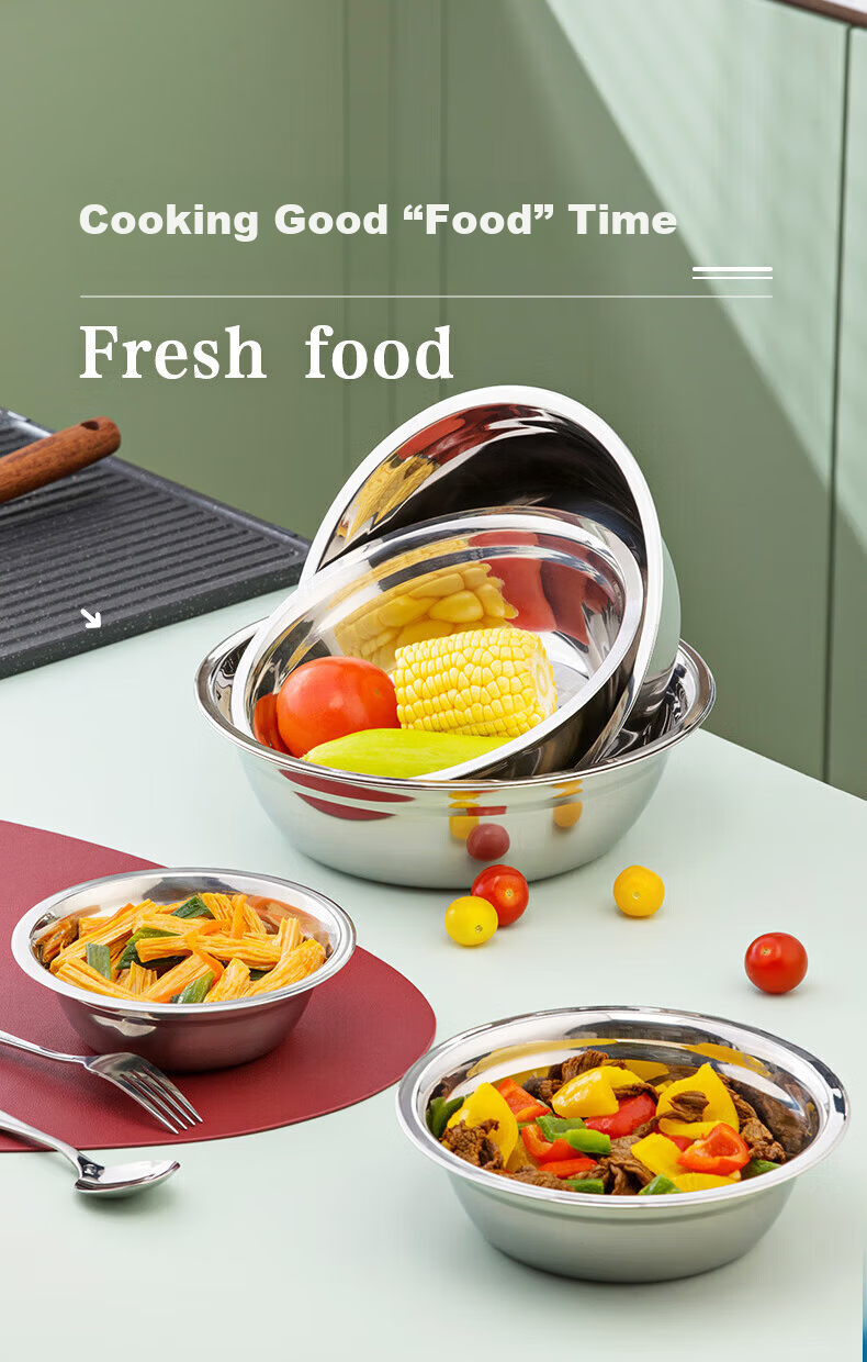 CHAHUA Premium Stainless Steel Thickened Flat Bottom Round Bowl Set 4-Piece Mixing, Washing, and Cooking Bowls for Home Use 1