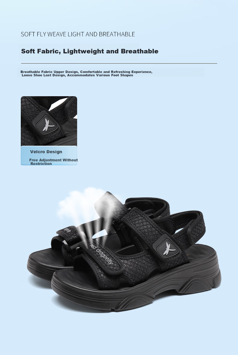 RED DRAGONFLY Women's Sandals, Summer Breathable Soft-Soled Casual Roman Thick-Soled Sports Beach Shoes WTK251511 Black Size 36 4