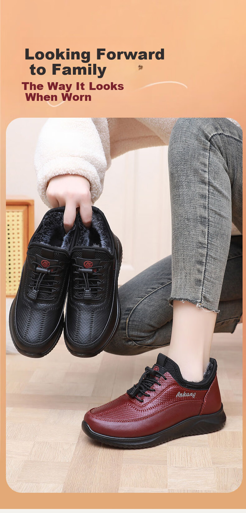 Anglerfish Old Beijing Women's Cloth Shoes Cotton Shoes Winter Warm Fleece Thickened Cotton Boots Casual Mom Shoes A8005 Red 35 7