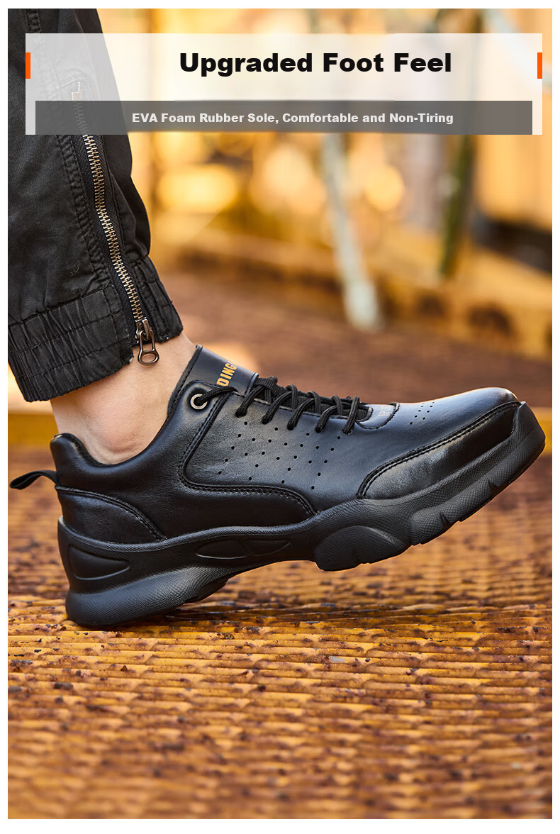 Dinggu Men's Safety Work Shoes Steel Toe Leather Lightweight Anti-Smash Anti-Puncture JD1705 Black K38 6