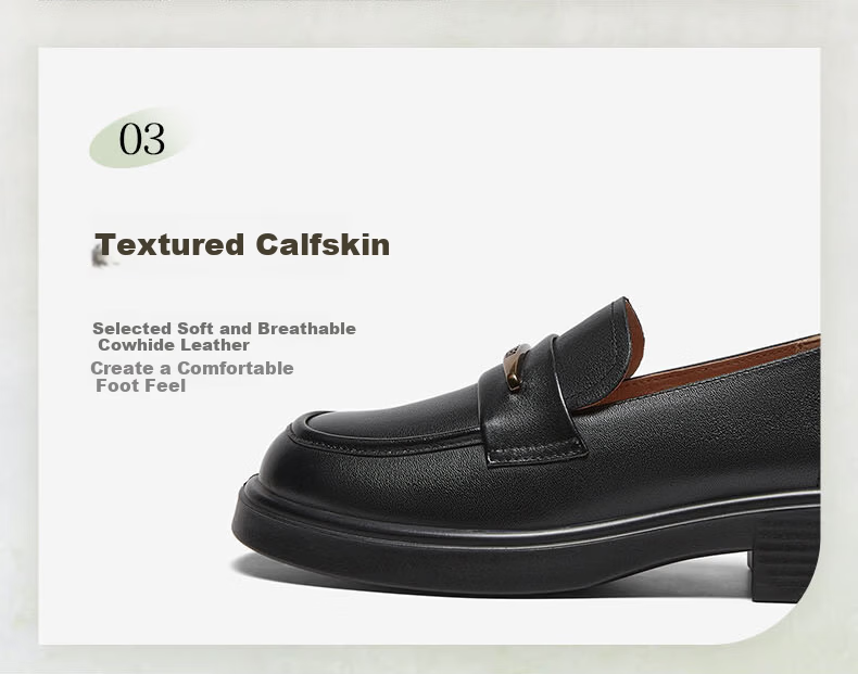 Basto Mall Same Style [Genuine Leather] College Style Loafers Chunky Heel Women's Shoes Black Size 35 19