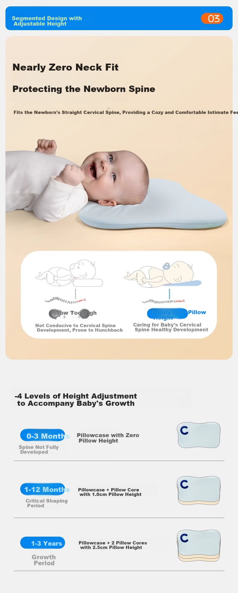 CORY Baby Pillow Cloud Piece Pillow Newborn 0-6 Months to 3 Years Moisture-Absorbing Breathable Washable Spine Support Pillow 7