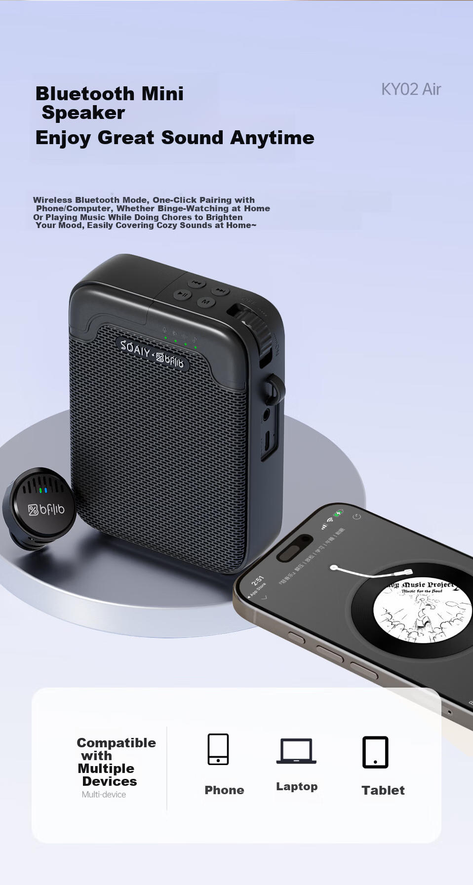 Soaiy KY02AIR Portable Amplifier for Teachers, Anti-Howling Wireless Lapel Microphone, Tour Guide Outdoor Explanation Portable Bluetooth Speaker, Gift for Girls on May 20th, Black 11