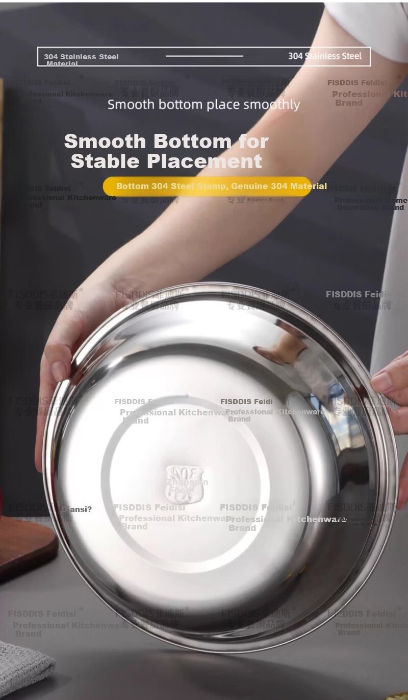 FISDDIS 304 Stainless Steel Soup Bowl Household Large Basin Kitchen Vegetable Washing and Seasoning Bowl Thickened Food Grade Marinating Bowl 14cm 17