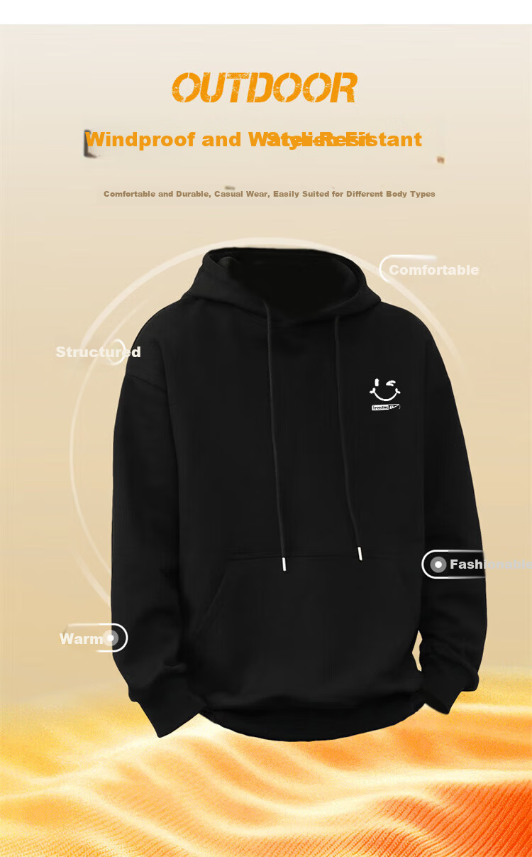 Huili Men's Hoodie, Spring And Autumn Season, Loose-Fitting Hooded Sweatshirt, Casual Long-Sleeve T-Shirt, Men's Clothing, Menswear 4