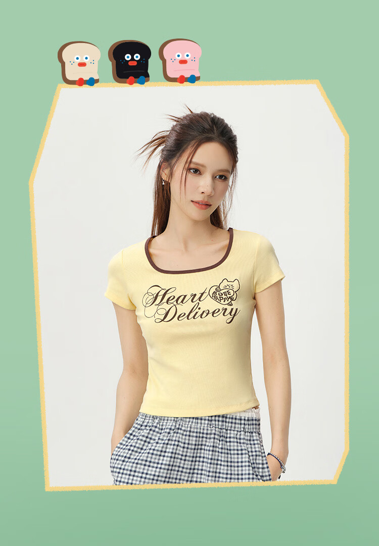 Semir BRUNCH BROTHER Collaboration Women's Summer Short Sleeve Crop Top Square Neck 2026 Shirt 109326100038 3