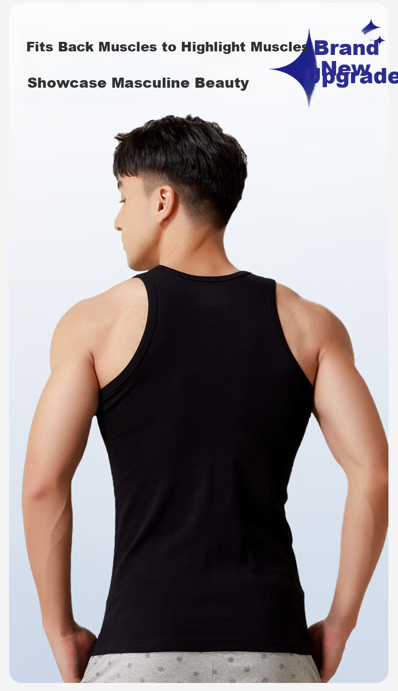 Seven Wolves [New Upgrade 7A Antibacterial] Pure Cotton Vest Men's High Elasticity Sports Sweat-Absorbing Breathable 2-Pack 6