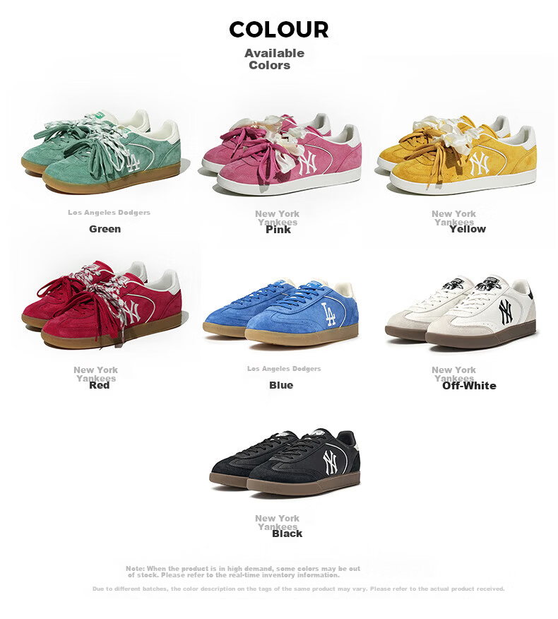 MLB Unisex Retro Dopamine Thin Sole Sneakers Double Shoelaces Casual Shoes 26 Spring New 3ASXCB16N-50BKS-245 3